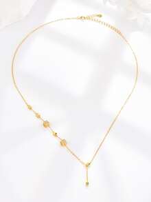 方晶鋯石方形裝飾銀項鍊 - 黃色 - 查看 3