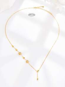 方晶鋯石方形裝飾銀項鍊 - 黃色 - 查看 4