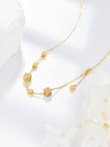 方晶鋯石方形裝飾銀項鍊 - 黃色 - 查看 5