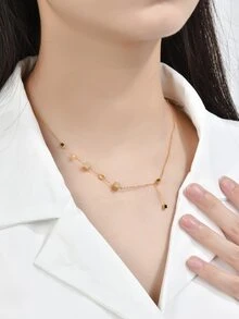 方晶鋯石方形裝飾銀項鍊 - 黃色 - 查看 6