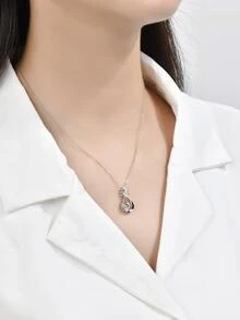 方晶鋯石裝飾琵琶吊墜銀項鍊 - 白色 - 查看 5
