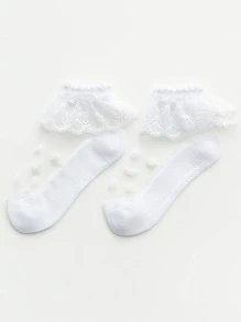 小女童愛心圖案荷葉邊短襪 - 白色 - 查看 3