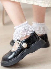 小女童愛心圖案荷葉邊短襪 - 白色 - 查看 4