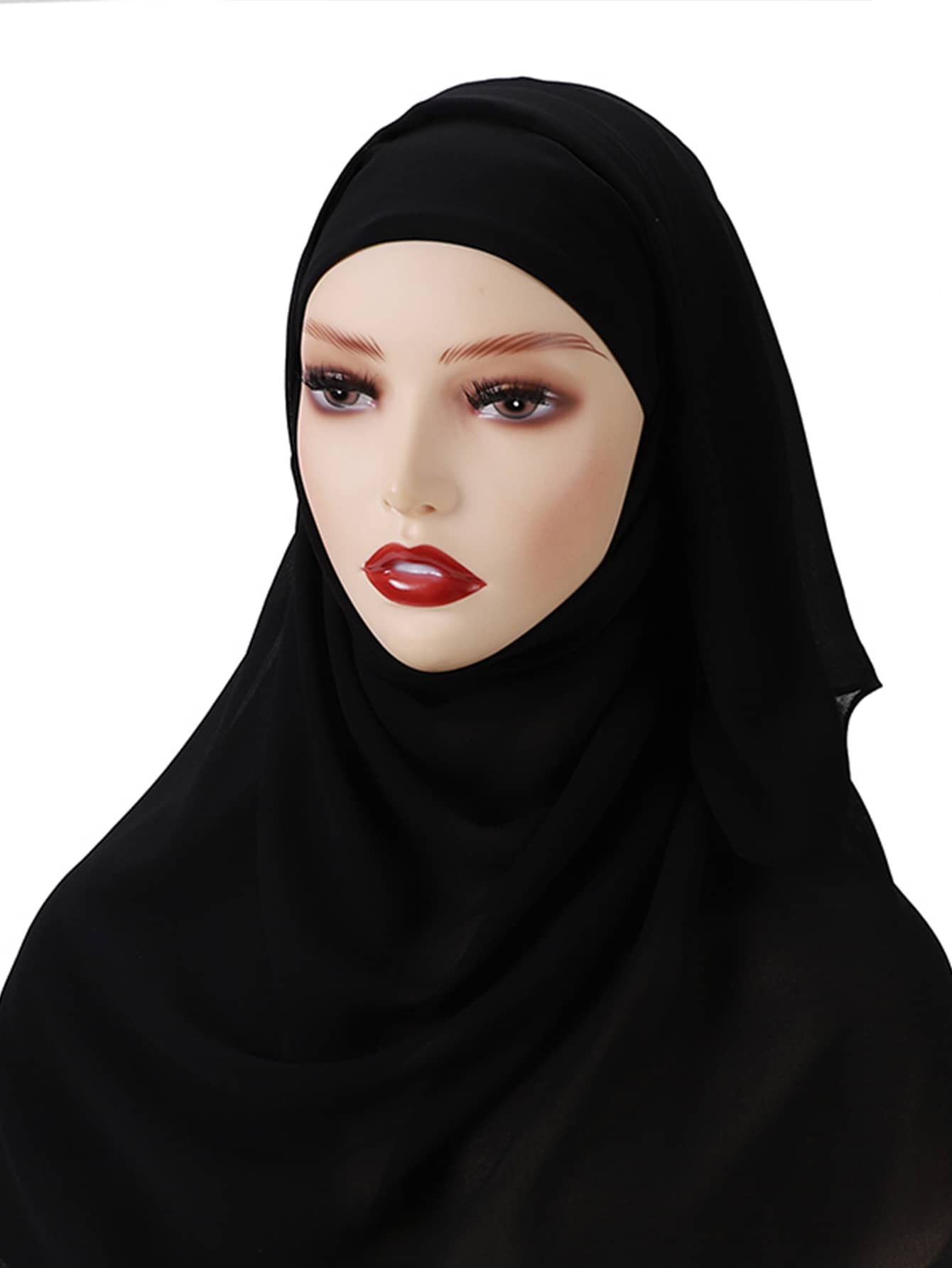 1pc Classic Soft Solid Chiffon Hijab - Black - View 1