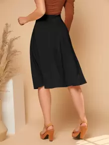 SHEIN Privé Solid Wide Waistband Skirt - Black - View 2