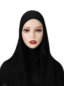 1pc Classic Soft Solid Chiffon Hijab - Black - View 2