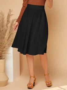 SHEIN Privé Solid Wide Waistband Skirt - Black - View 3
