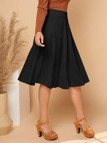 SHEIN Privé Solid Wide Waistband Skirt - Black - View 4