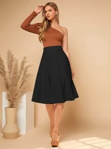 SHEIN Privé Solid Wide Waistband Skirt - Black - View 5