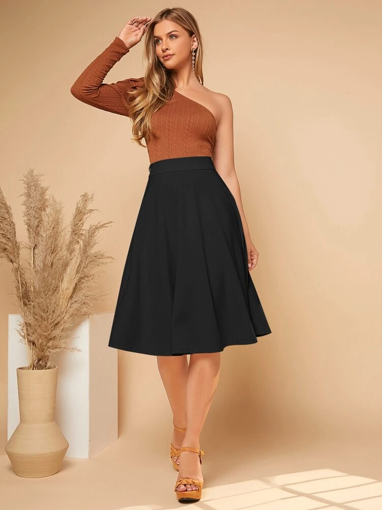 Solid Wide Waistband Skirt