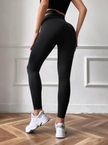 SHEIN Essnce Leggings desgarro de cintura doblada - Negro - Ver 2