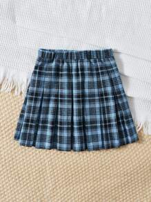 SHEIN 女孩蘇格蘭格紋百褶半身裙