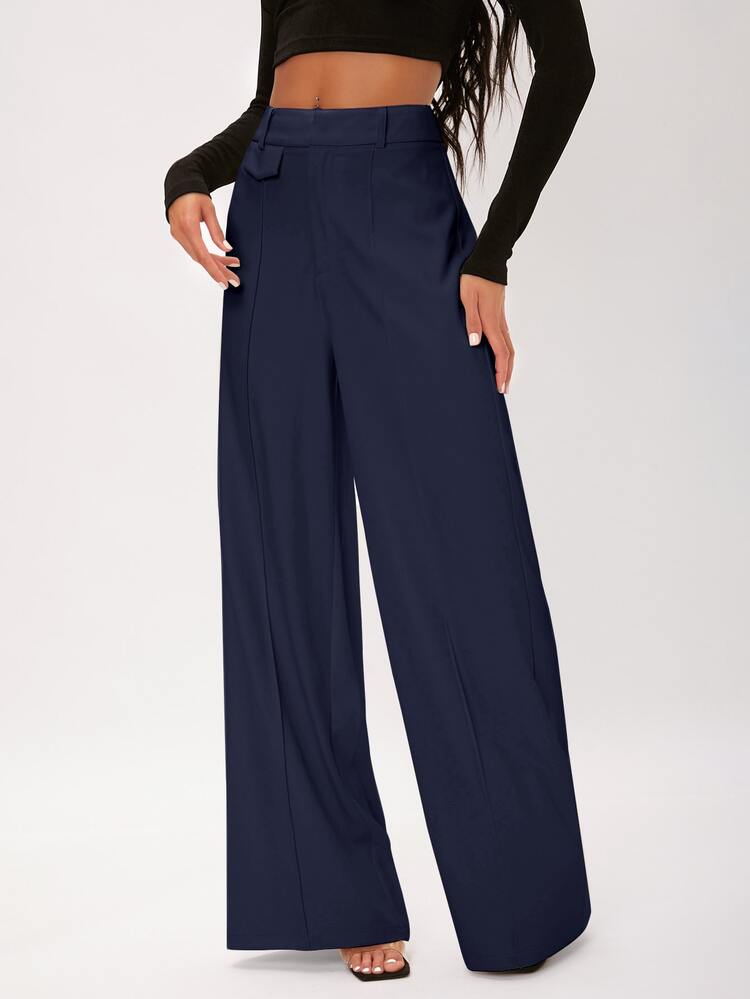 SHEIN Tall Quần nữ Dây kéo màu trơn Thanh lịch - Màu xanh hải quân - Xem 1