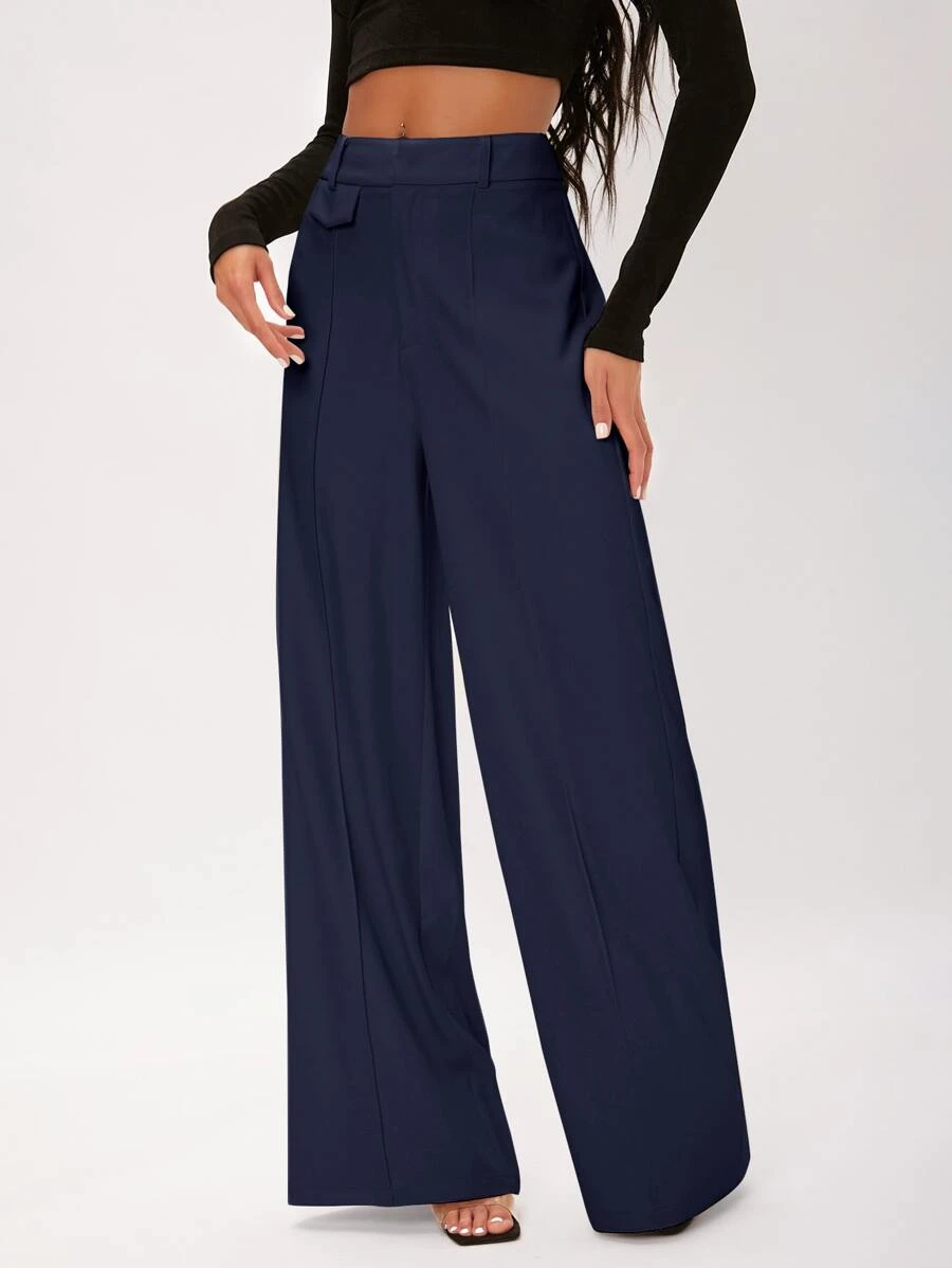 SHEIN Tall Seam Front Wide Leg Pants - Navy Blue - View 1