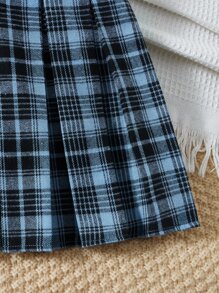 SHEIN 女孩蘇格蘭格紋百褶半身裙