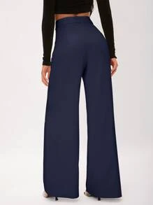 SHEIN Tall Seam Front Wide Leg Pants - Navy Blue - View 2