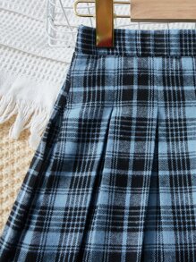 SHEIN 女孩蘇格蘭格紋百褶半身裙