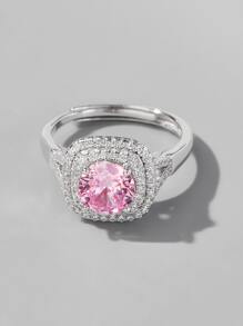 925 Sterling Silver Square Design Ring, Suitable As Valentine's Day Gift - Pink - View 2