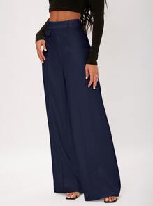 SHEIN Tall Seam Front Wide Leg Pants - Navy Blue - View 3