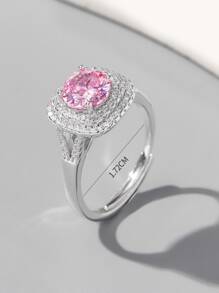 925 Sterling Silver Square Design Ring, Suitable As Valentine's Day Gift - Pink - View 3