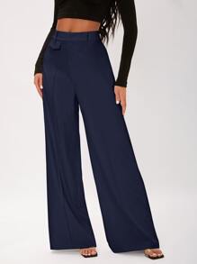 SHEIN Tall Seam Front Wide Leg Pants - Navy Blue - View 4