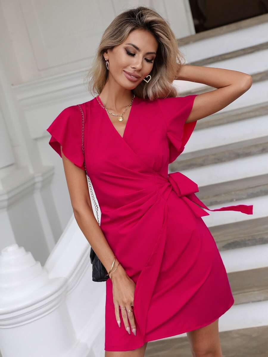 SHEIN Clasi Butterfly Sleeve Knot Side Wrap Dress | SHEIN USA