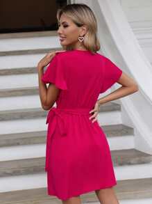 SHEIN Clasi Butterfly Sleeve Knot Side Wrap Dress | SHEIN USA