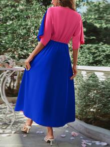 SHEIN VCAY Vestido de dos tonos girante delantero bajo con abertura - azul real - Ver 2