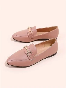 女士金屬裝飾時尚樂福鞋適用於戶外 - 粉色 - 查看 4