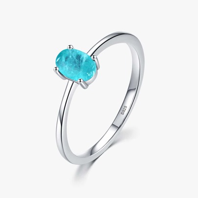 925 Argento Sterling Moda Anelli dito ovale per le donne Eleganti Gioielli di Dichiarazione Nuziale di Fidanzamento con Tormalina Paraiba