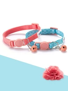 Ufbemo 2pcs/Set Pink Floral Print Pet Collar With Quick Release & Secure Buckle, Perfect For Wedding, Valentine's Day Gift - Multicolor - View 1