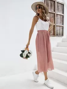 SHEIN Frenchy Patchwork Hollow Out Embroidered Wide Leg Jumpsuit Summer Pink Casual - Dusty Pink - View 1