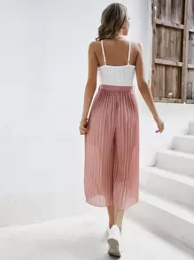 SHEIN Frenchy Patchwork Hollow Out Embroidered Wide Leg Jumpsuit Summer Pink Casual - Dusty Pink - View 2