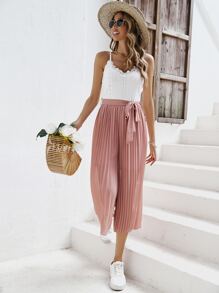 SHEIN Frenchy Patchwork Hollow Out Embroidered Wide Leg Jumpsuit Summer Pink Casual - Dusty Pink - View 4
