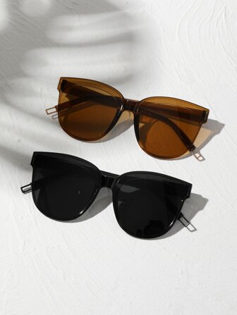 2副情侣简约镜框太阳镜，适合夏季海滩度假、户外、旅行