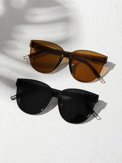 2副情侣简约镜框太阳镜，适合夏季海滩度假、户外、旅行