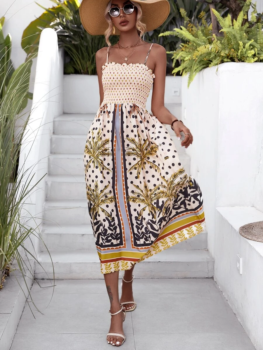 GENKIRA 波卡圓點和熱帶圖案吊帶連衣裙 - 彩色 - 查看 1