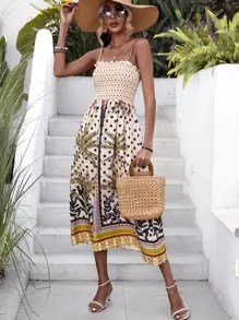 GENKIRA 波卡圓點和熱帶圖案吊帶連衣裙 - 彩色 - 查看 6