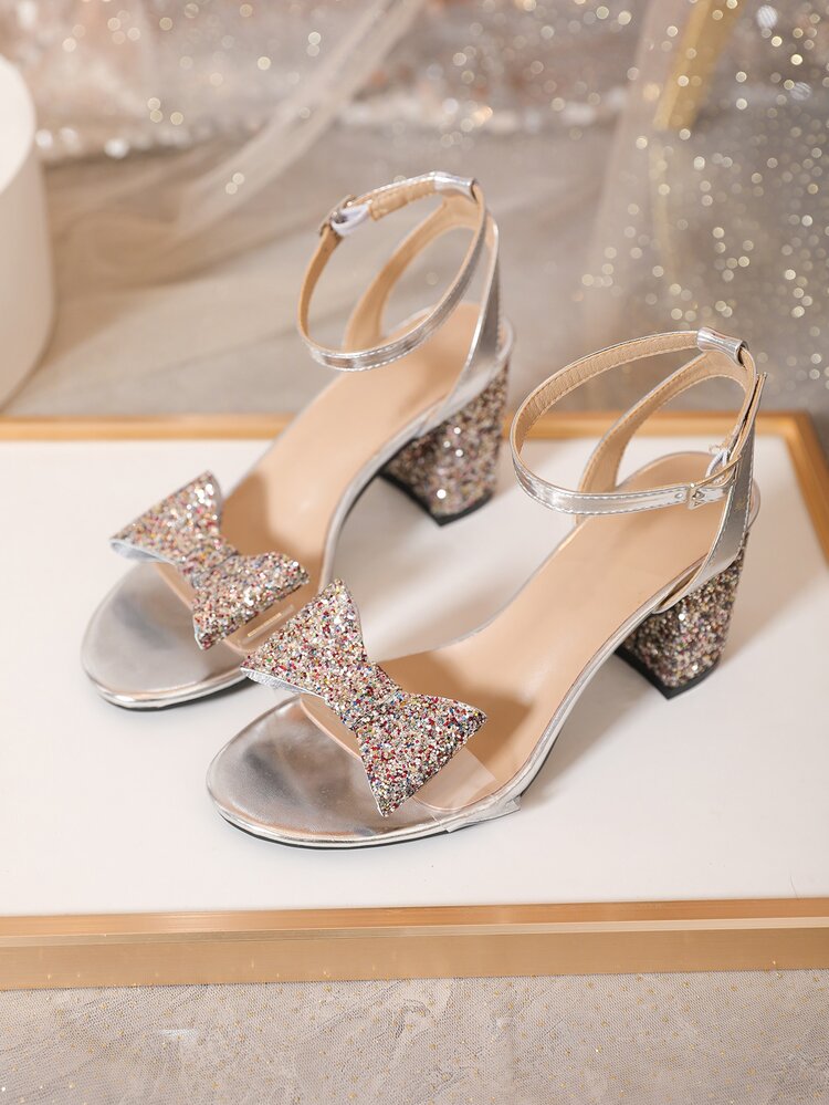 Mujer Tacones Con Tiras Sandalias, Sandalias De Tacón De Aguja Con Lazo Brillante Zapatos Con Tiras Cruzadas, Tacones Altos Punta Abierta Para Bodas Party Club(Size:39 EU,Color:Negro