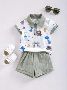 男嬰卡通圖案POLO衫和短褲
