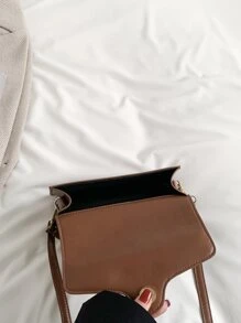 極簡手提包包白色方包適合女士 - 棕色 - 查看 5