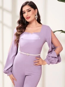 Modelyn Split Sleeve Flare Leg Jumpsuit Without Belt - Lilac Purple - View 5