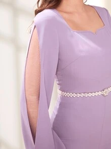 Modelyn Split Sleeve Flare Leg Jumpsuit Without Belt - Lilac Purple - View 6