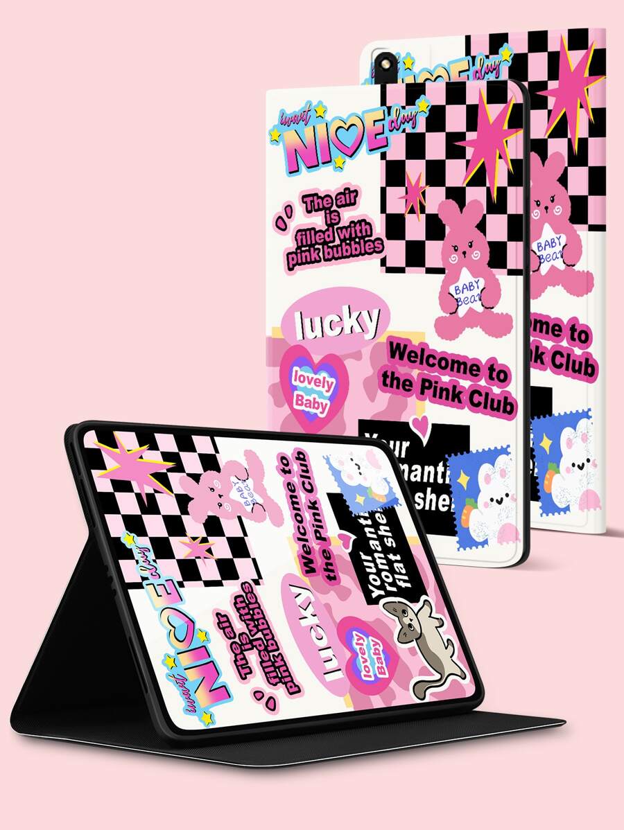 Funda compatible con iPad con estampado de slogan - Multicolor - Ver 1