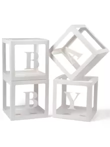 8pcs/set Paper Balloon Box, Clear Letter Graphic Party Decoration Gift Box For Balloon - White - View 1