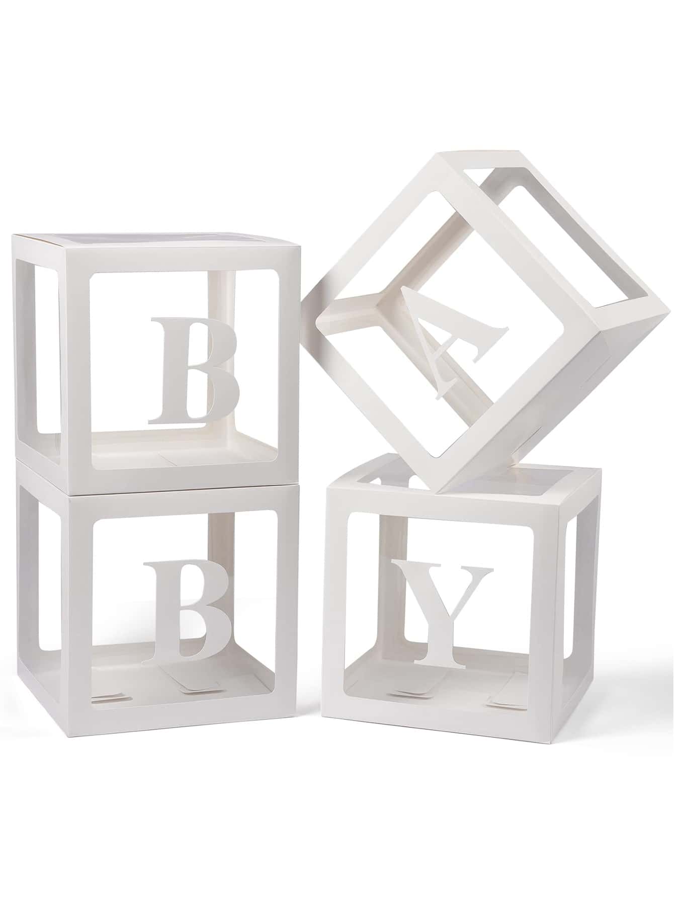 8pcs/set Paper Balloon Box, Clear Letter Graphic Party Decoration Gift Box For Balloon - White - View 1