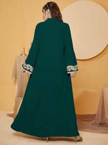 Al Najma Plus Floral Embroidery Tassel Trim Dress - Dark Green - View 2