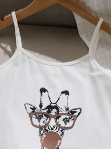 SHEIN Girls Giraffe Print Cami Top & Shorts PJ Set - Multicolor - View 3