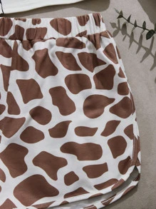 SHEIN Girls Giraffe Print Cami Top & Shorts PJ Set - Multicolor - View 4