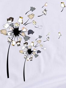 INAWLY Cartoon Dandelion Print Tee Graphic Tees Women Tops - White - View 6